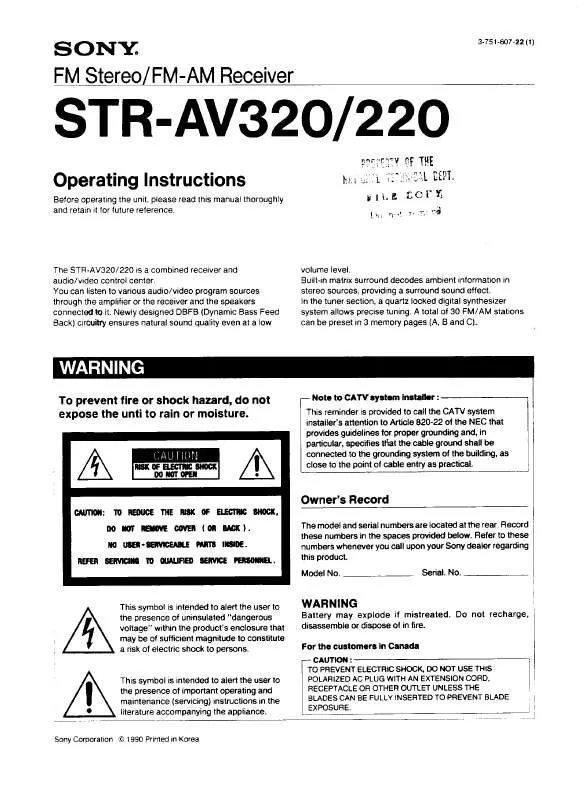 Mode d'emploi SONY STR-AV320