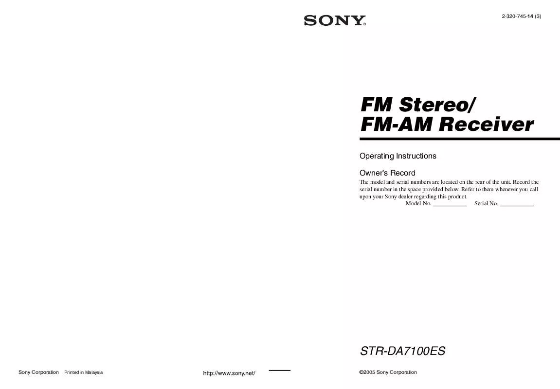 Mode d'emploi SONY STR-DA7100ES-B