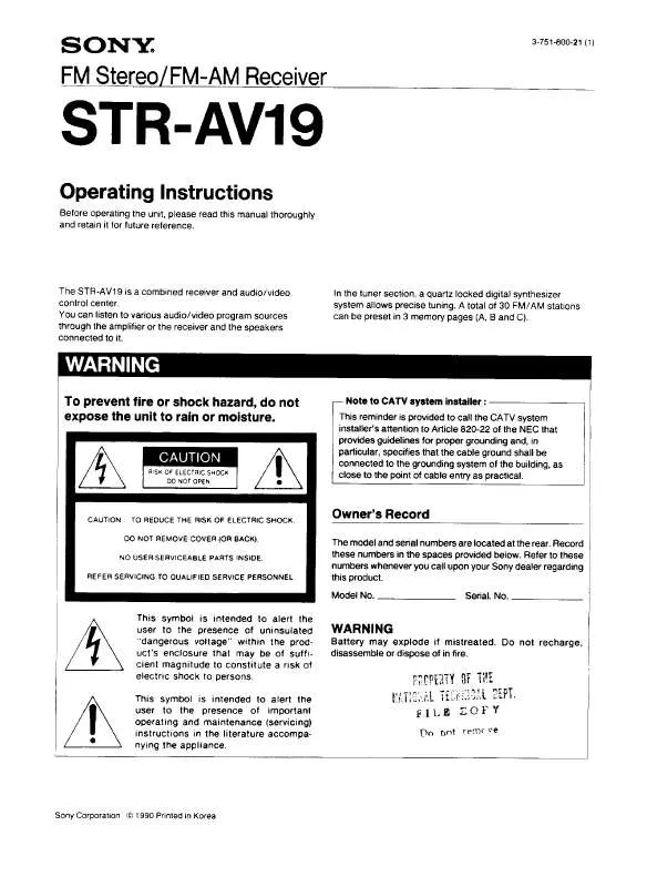 Mode d'emploi SONY ST-RAV19