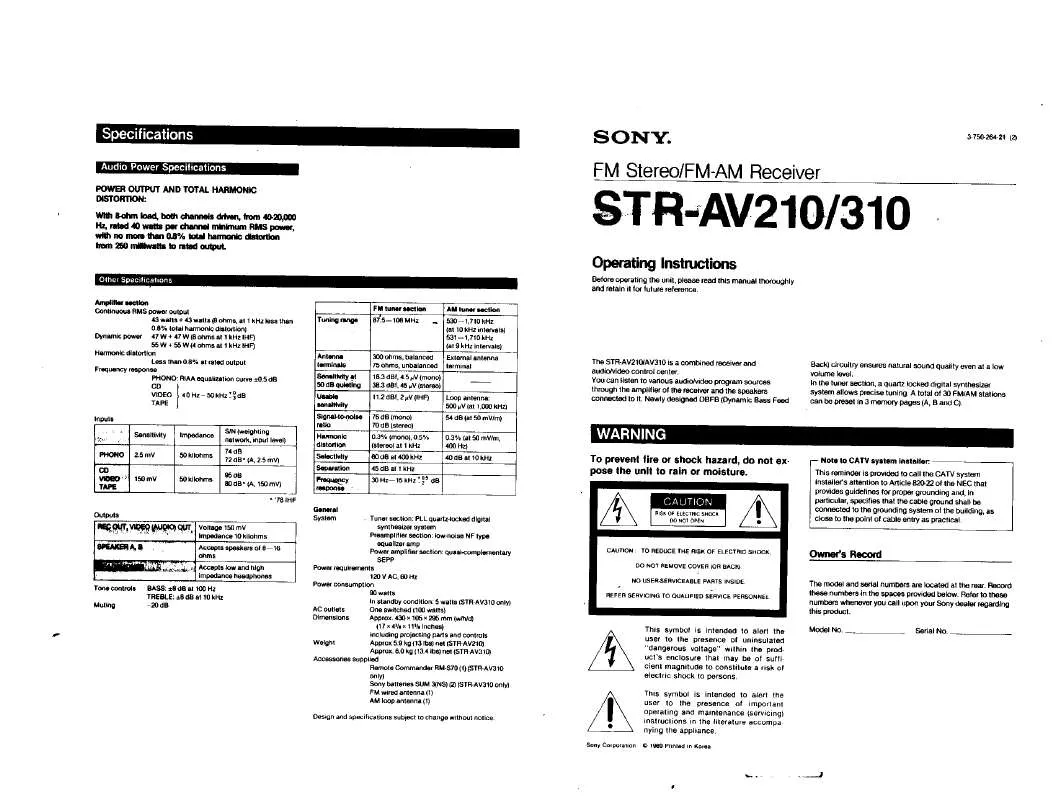 Mode d'emploi SONY ST-RAV210