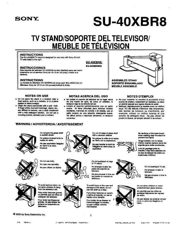 Mode d'emploi SONY SU-40XBR8