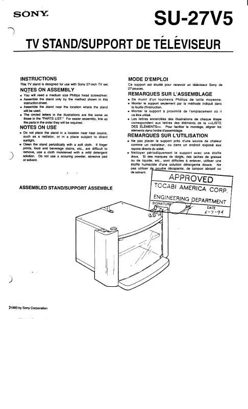 Mode d'emploi SONY SU27V5