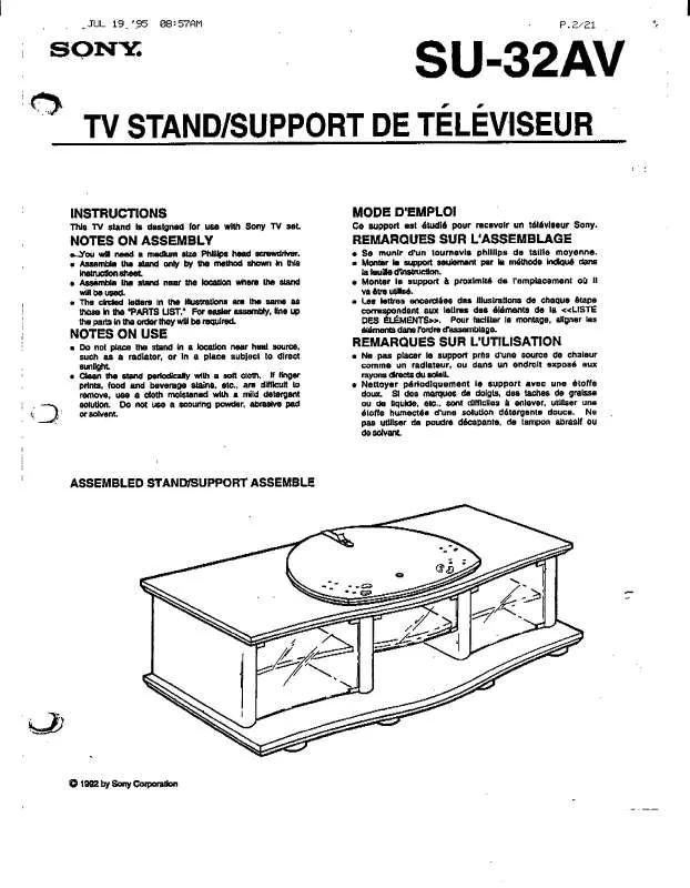 Mode d'emploi SONY SU32AV