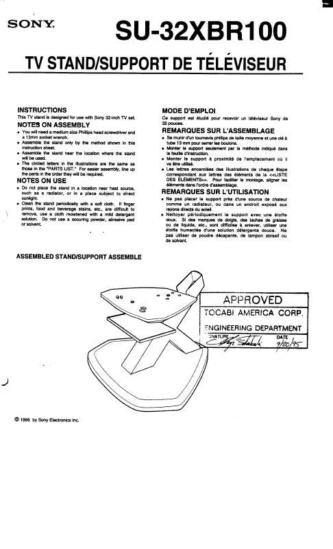 Mode d'emploi SONY SU32XBR100