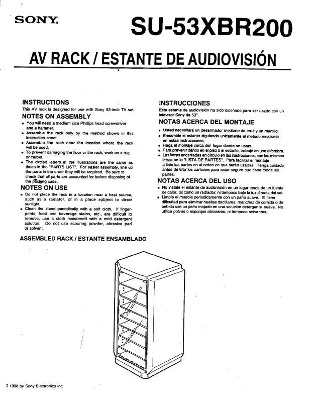 Mode d'emploi SONY SU53XBR200