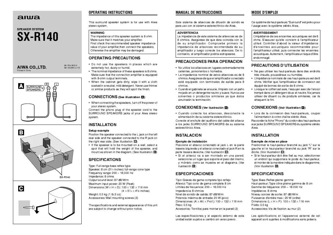 Mode d'emploi SONY SXR140