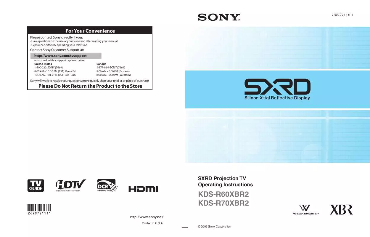 Mode d'emploi SONY SXRD KDS-R70XBR2