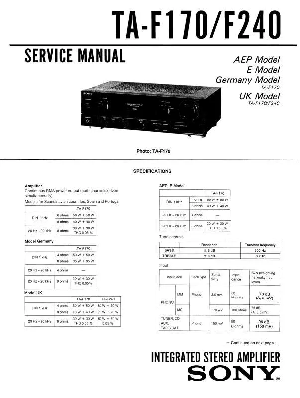 Mode d'emploi SONY TA-F240