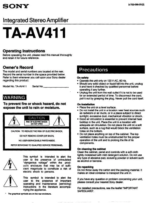 Mode d'emploi SONY TA-AV411