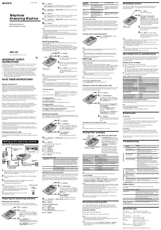 Mode d'emploi SONY TAM-100