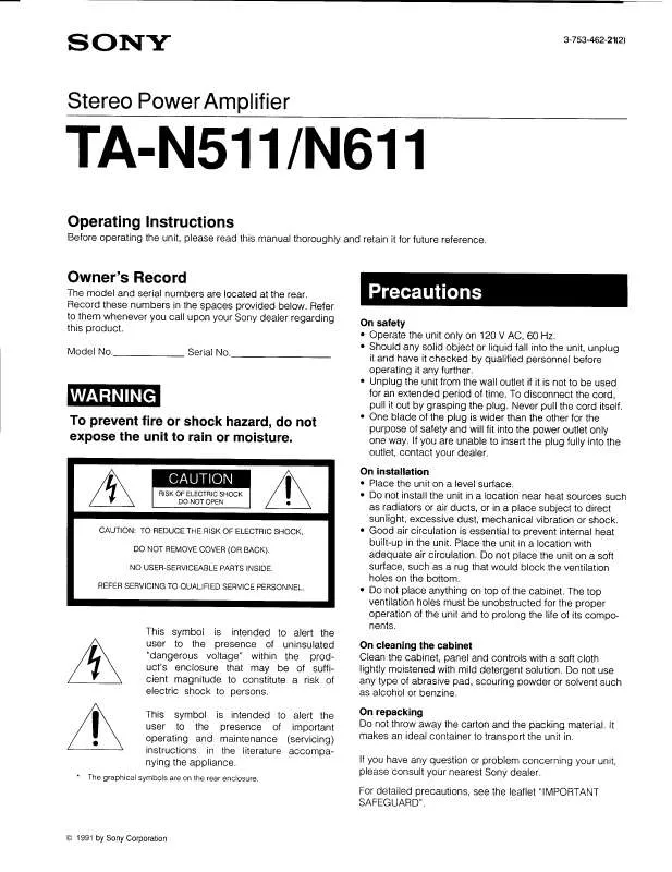 Mode d'emploi SONY TA-N511