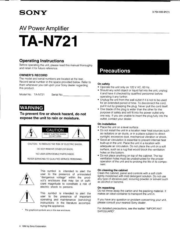 Mode d'emploi SONY TA-N721