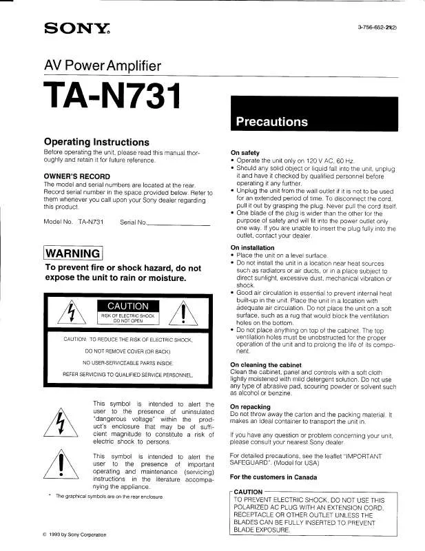 Mode d'emploi SONY TA-N731