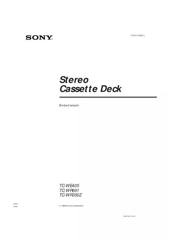 Mode d'emploi SONY TC-WR350Z