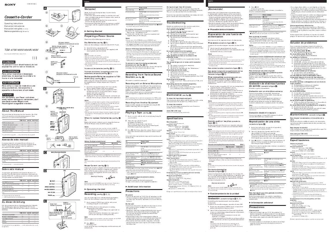 Mode d'emploi SONY TCM-453V