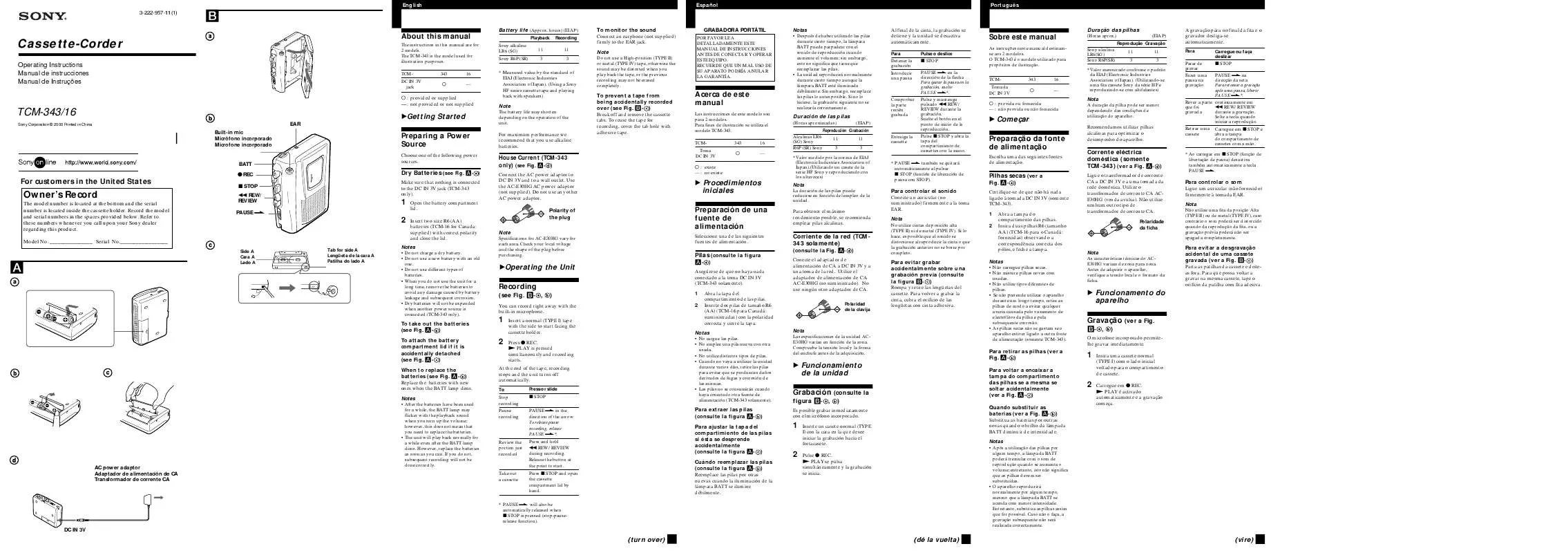 Mode d'emploi SONY TC-M16