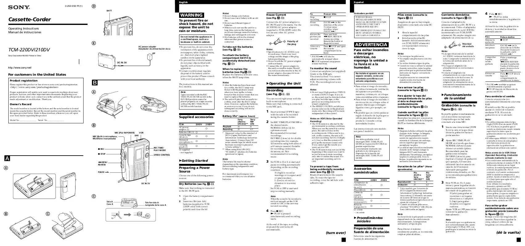 Mode d'emploi SONY TC-M220DV