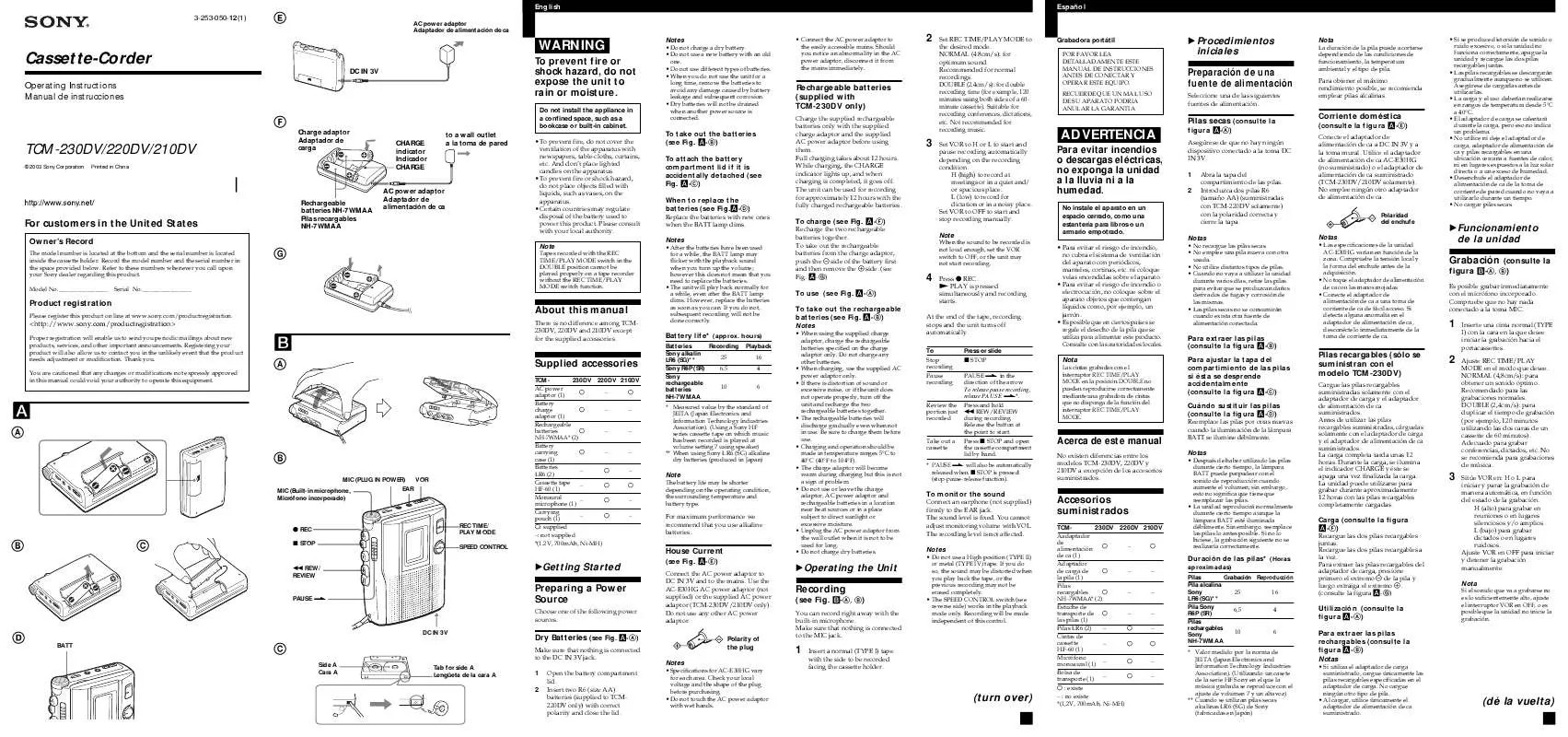 Mode d'emploi SONY TC-M230DV