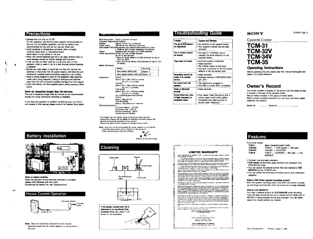 Mode d'emploi SONY TC-M31