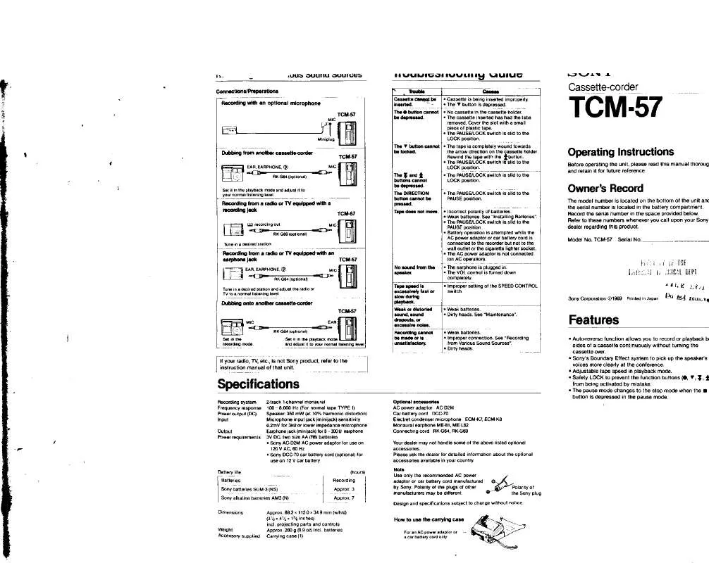 Mode d'emploi SONY TC-M57