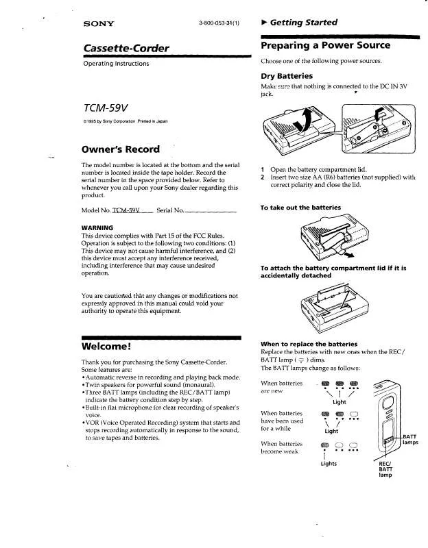 Mode d'emploi SONY TC-M59V