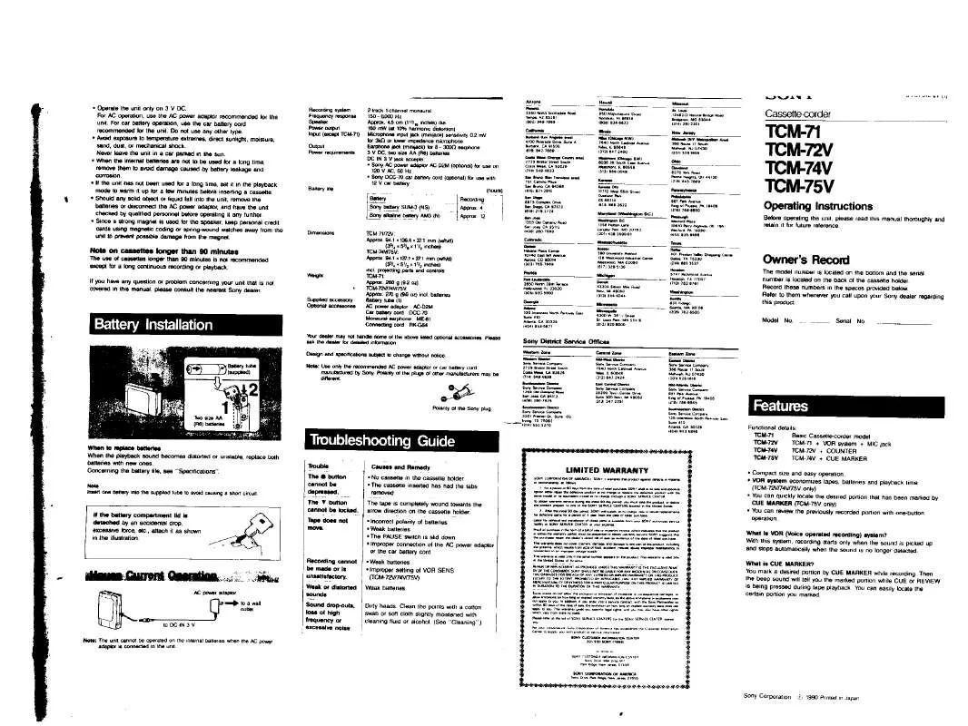 Mode d'emploi SONY TC-M71