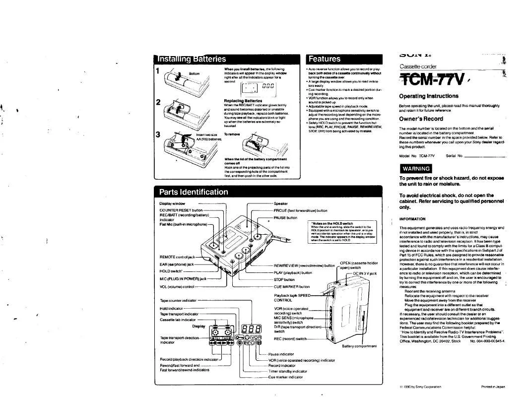 Mode d'emploi SONY TC-M77V