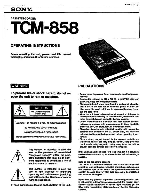 Mode d'emploi SONY TC-M858