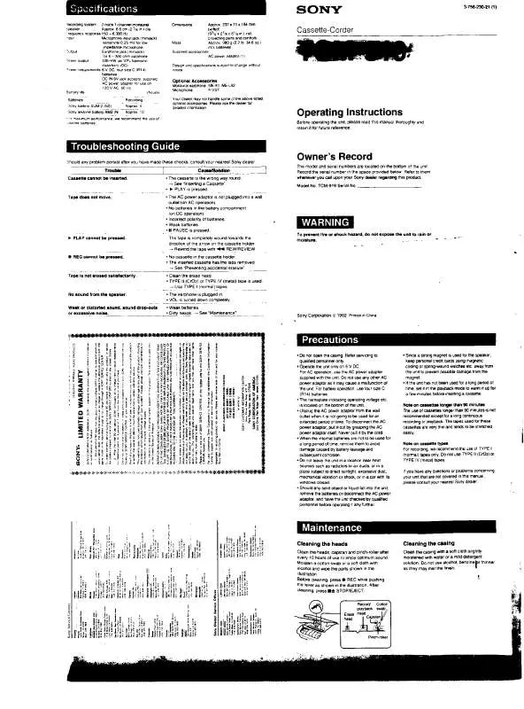 Mode d'emploi SONY TC-M919