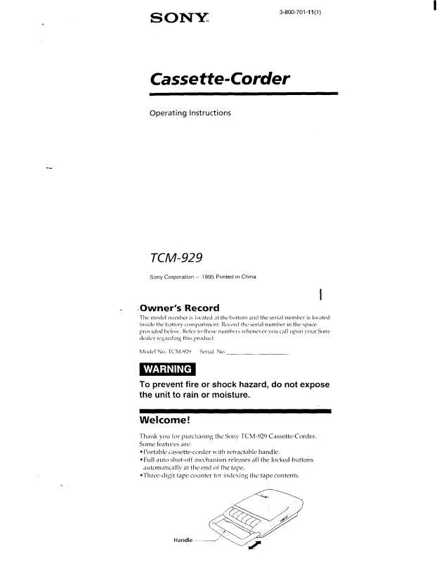 Mode d'emploi SONY TC-M929