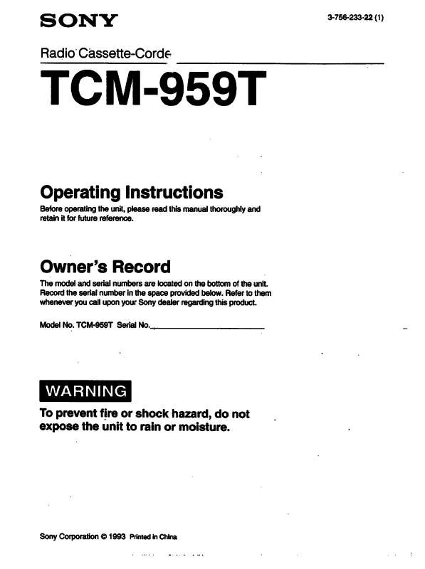 Mode d'emploi SONY TC-M959T