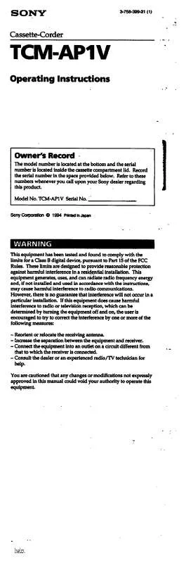 Mode d'emploi SONY TC-MAP1V