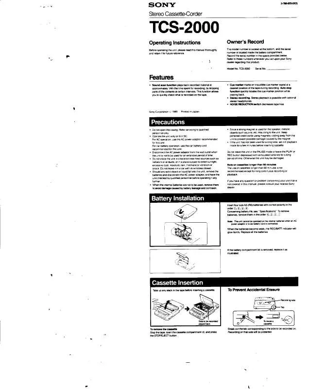 Mode d'emploi SONY TC-S2000