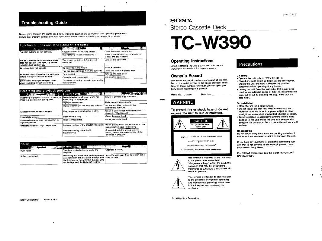 Mode d'emploi SONY TC-W390