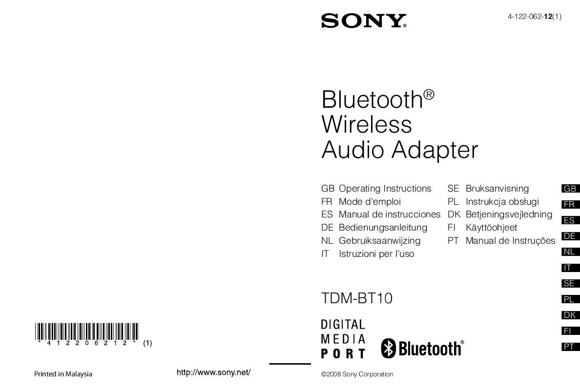 Mode d'emploi SONY TDM-BT10