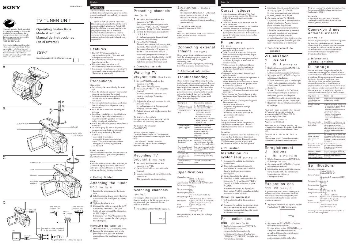 Mode d'emploi SONY TGV-7