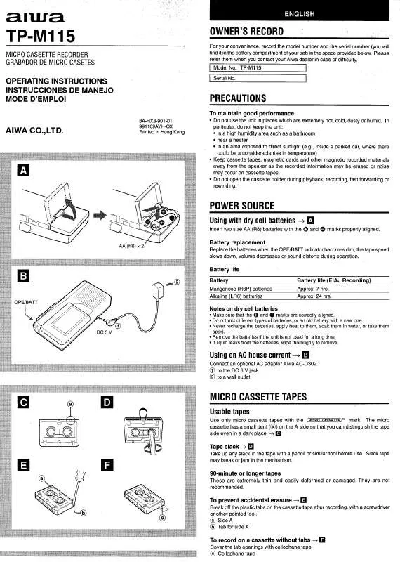 Mode d'emploi SONY TPM115