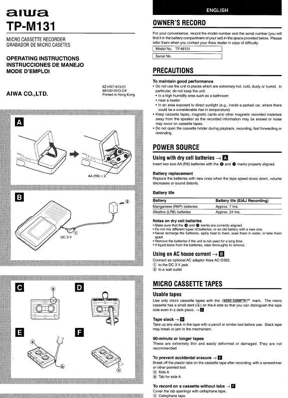 Mode d'emploi SONY TPM131