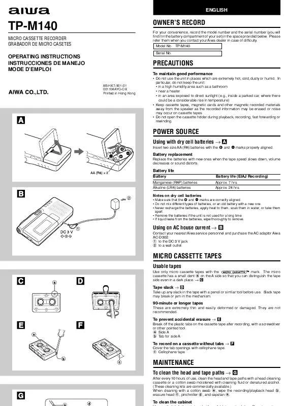 Mode d'emploi SONY TPM140