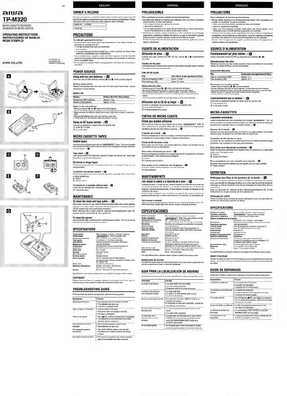 Mode d'emploi SONY TPM320