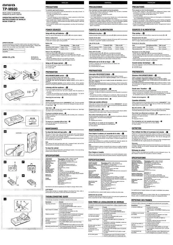 Mode d'emploi SONY TPM920