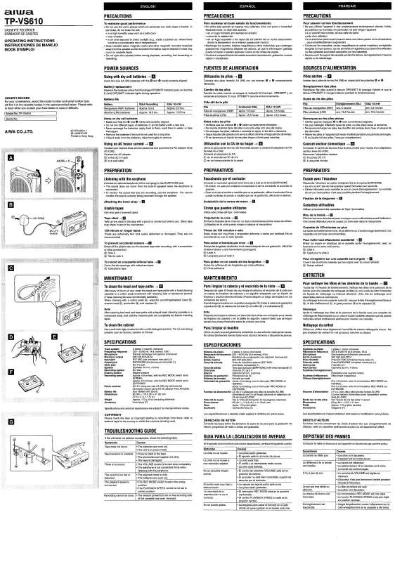 Mode d'emploi SONY TPVS610