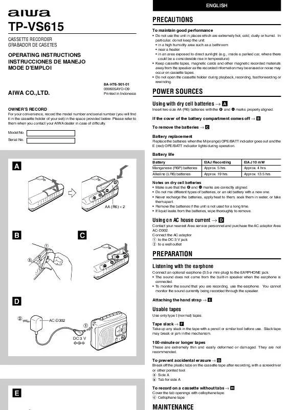 Mode d'emploi SONY TPVS615