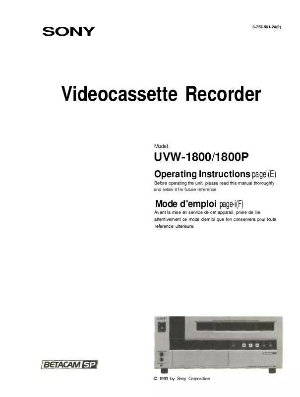 Mode d'emploi SONY UVW-1800P