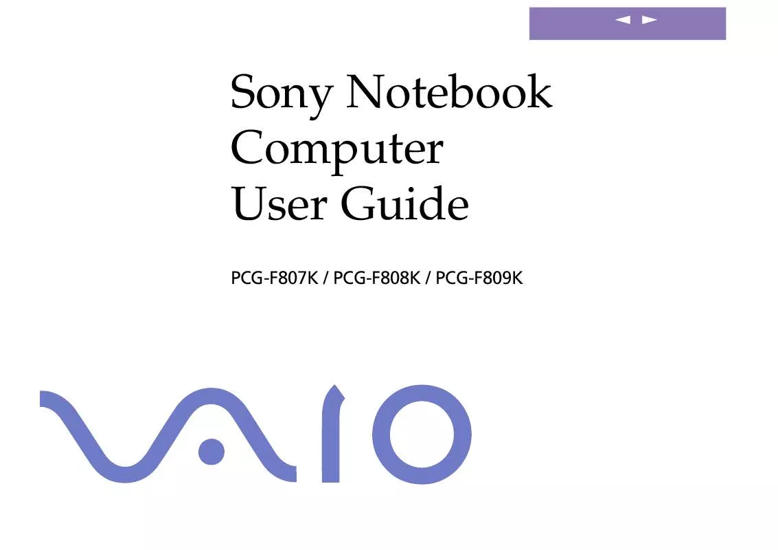 Mode d'emploi SONY VAIO PCG-F809K