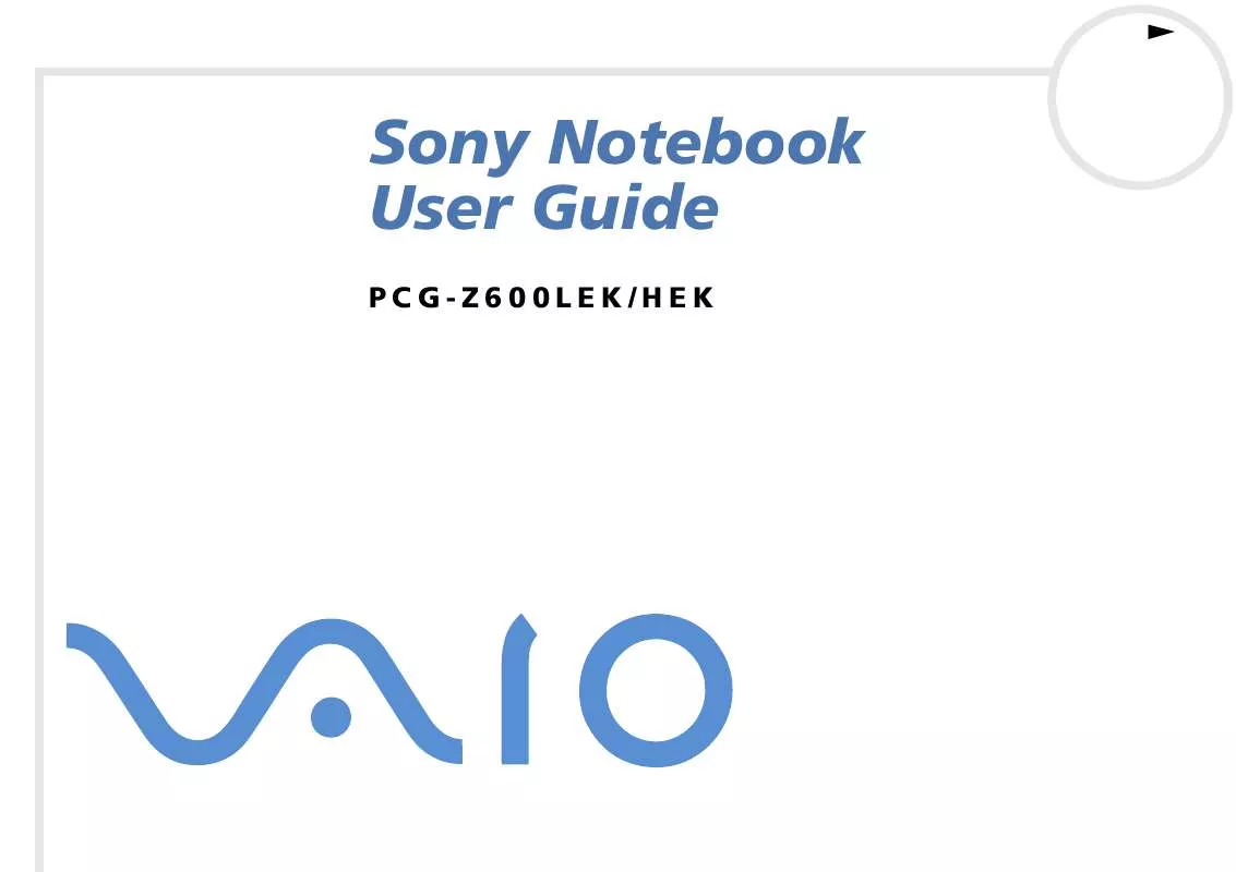 Mode d'emploi SONY VAIO PCG-Z600HEK