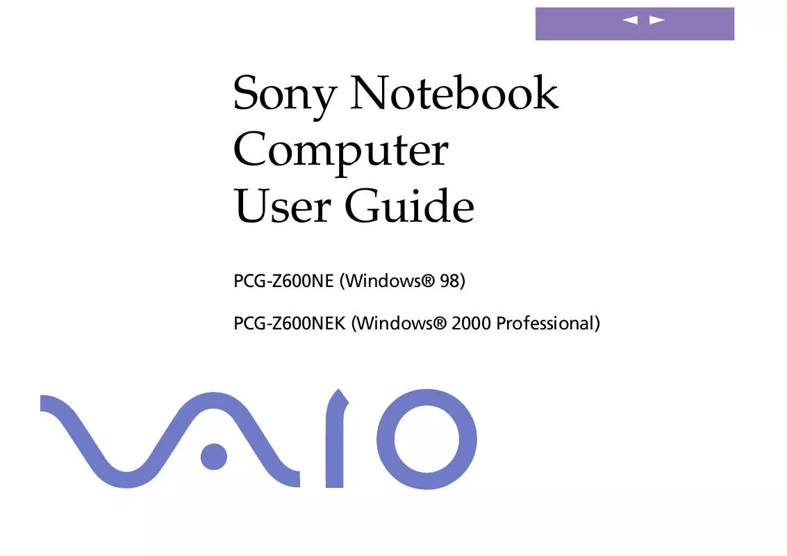 Mode d'emploi SONY VAIO PCG-Z600NE/K