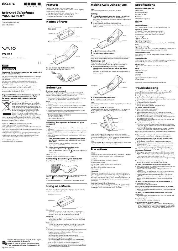 Mode d'emploi SONY VAIO VN-CX1