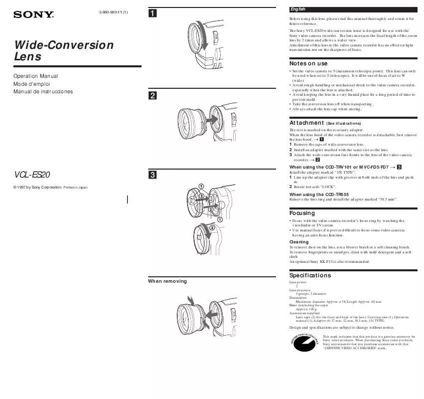 Mode d'emploi SONY VCL-ES20