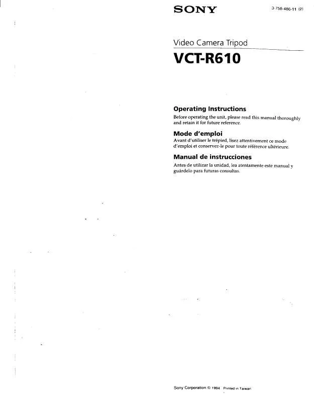 Mode d'emploi SONY VCT-R610